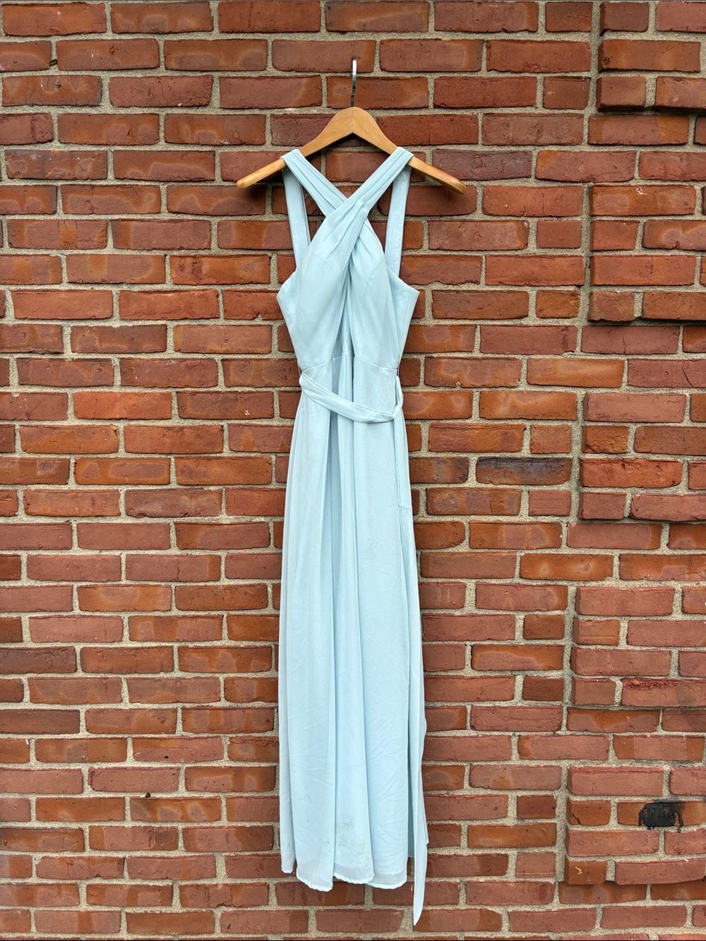 Azazie Light Blue Cross-Back Maxi Dress